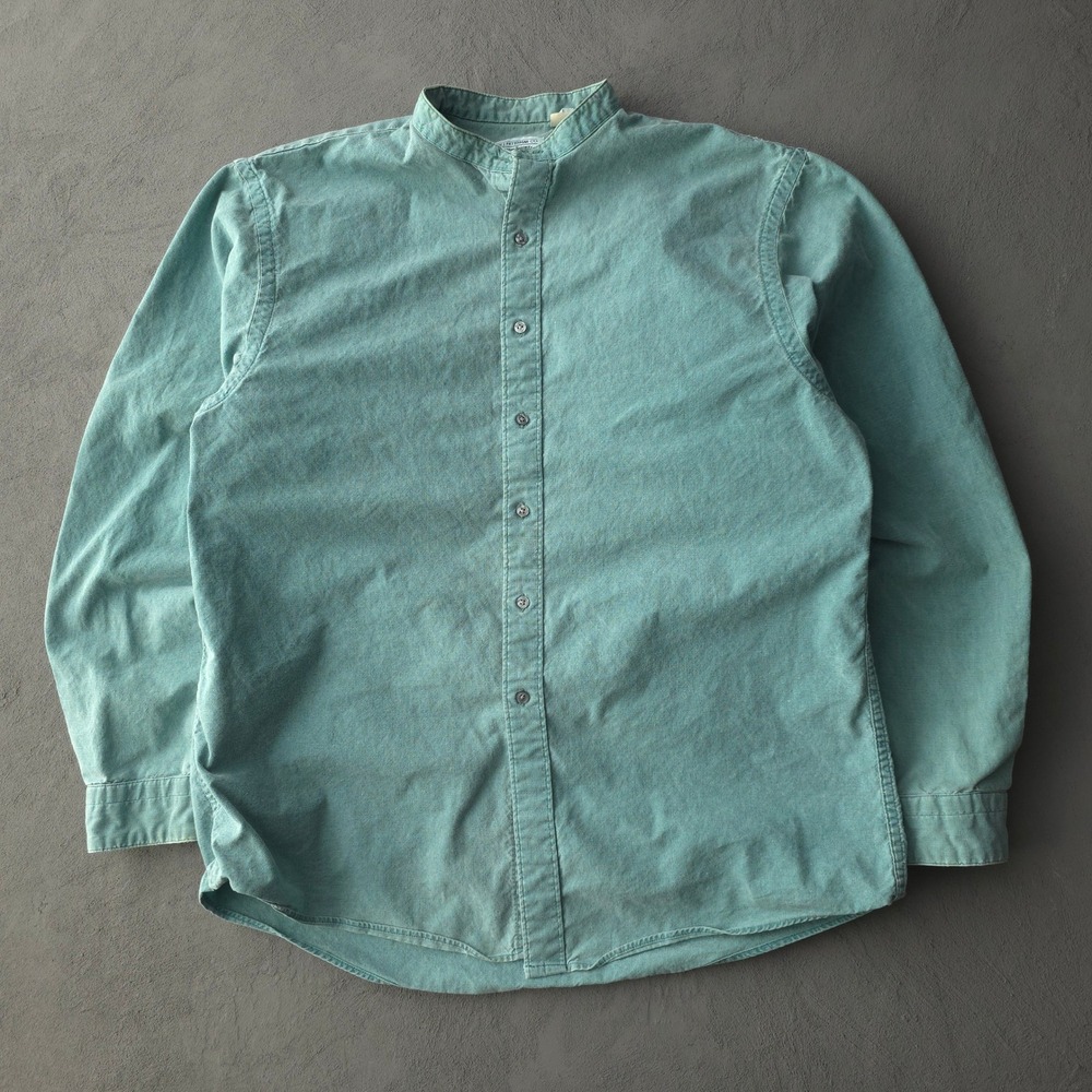 Vintage 90s The J. Peterman Co. Teal Grandad Shirt Size M Band Collar USA